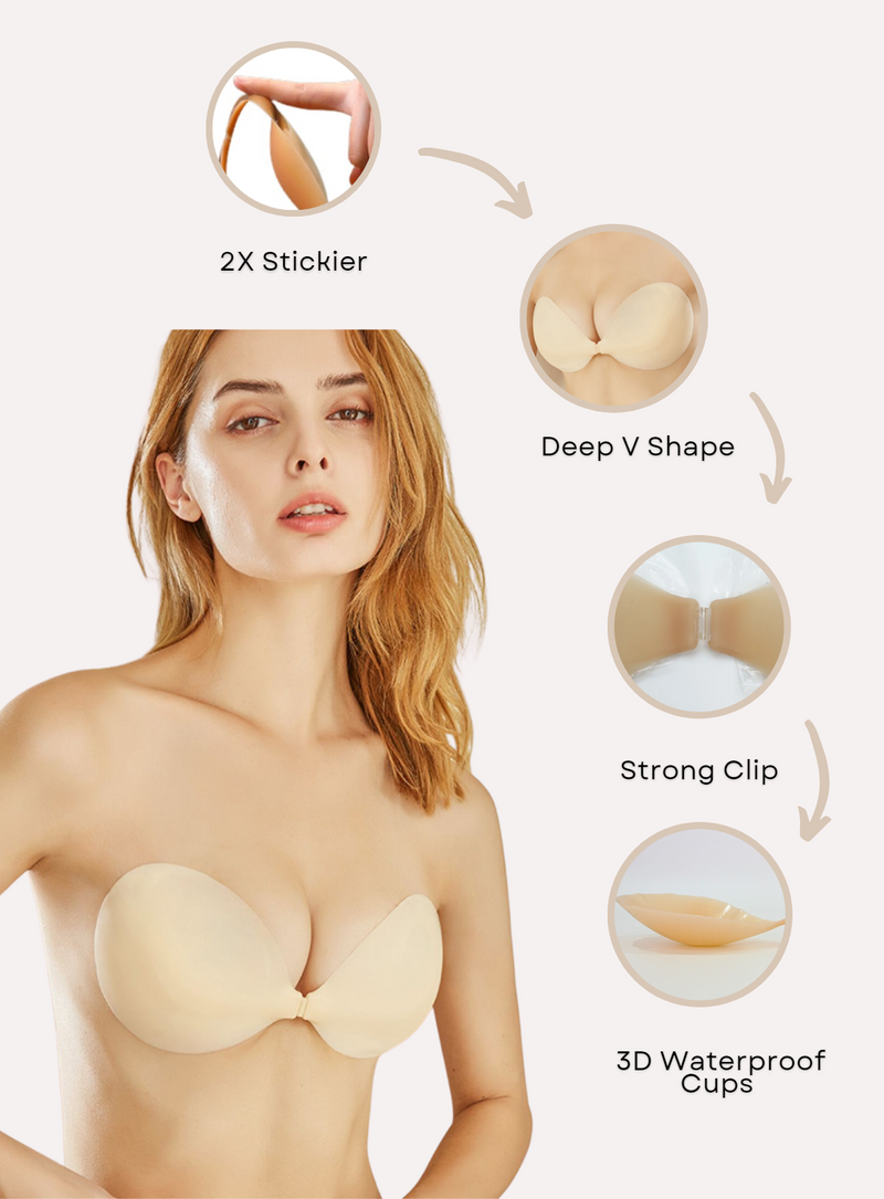 Silicone Adhesive Stick On Push Up Invisible Bra Cup A/B/C/D ONE Size TM  Beige