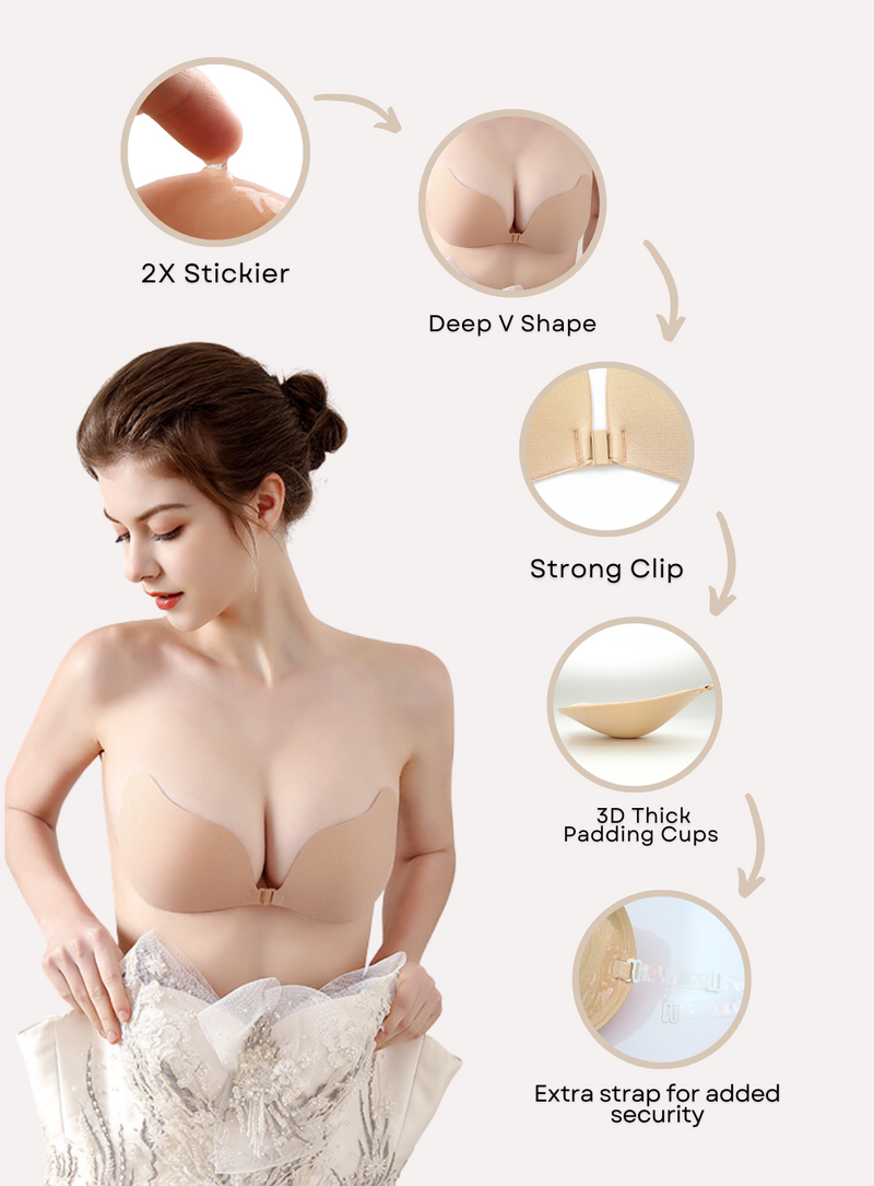  Women Strapless Bra Breast Lift Push Up Bra Self Adhesive  Silicone Bra Tan Bra for Women (Black, C) : Clothing, Shoes & Jewelry