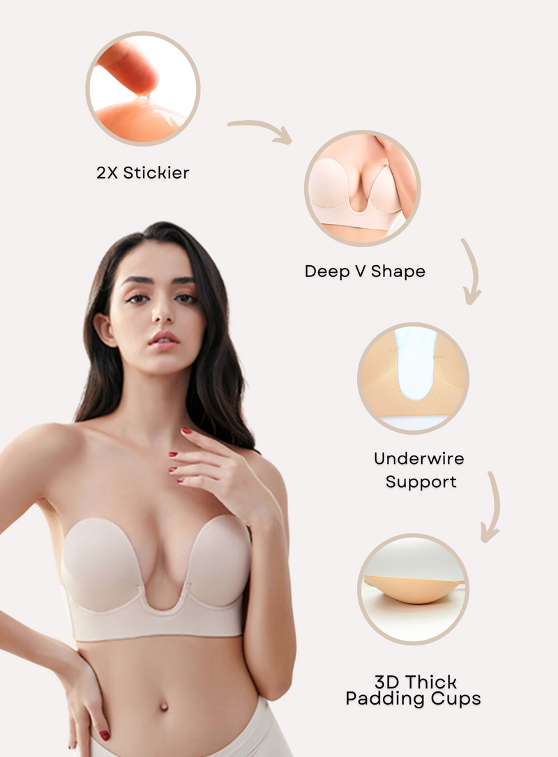 Plunging Push Up Bra in Nude