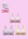 3 Pack Premium Rylee Lace Plus Size  Wireless Paded Push Up Bra in Purple,Nude, and Pink