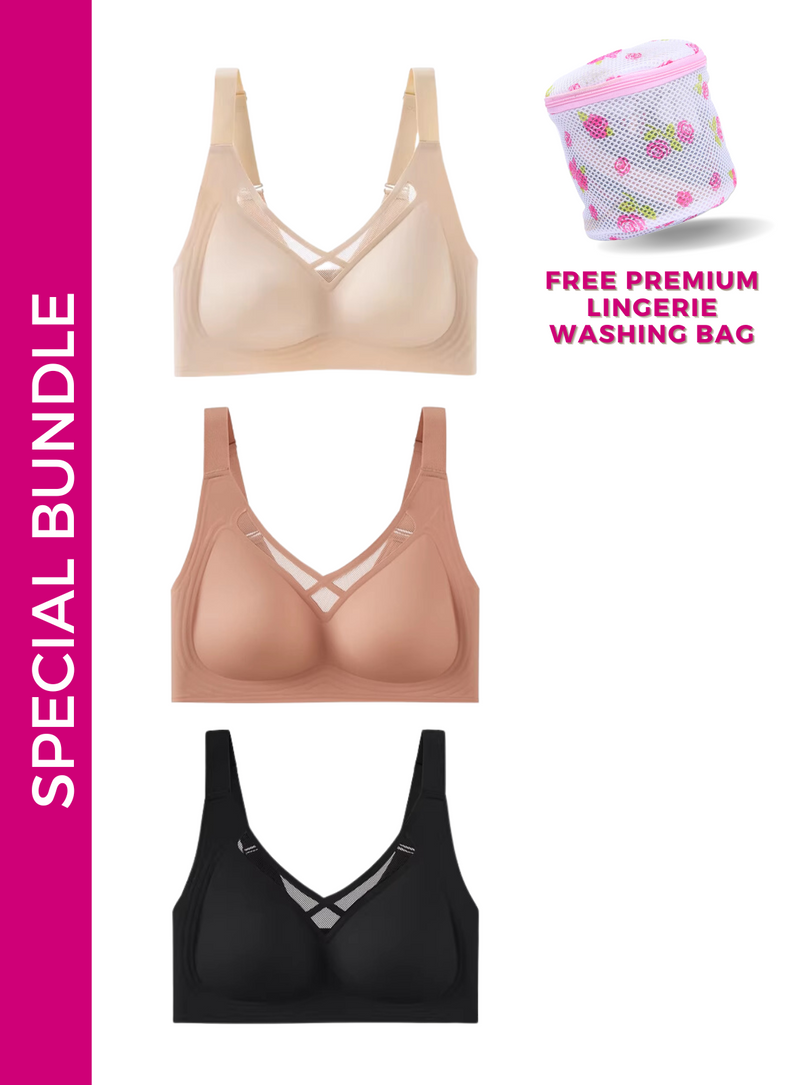 3 Pack Premium Bella Plus Size Wireless Paded Push Up Bra in Black,Nude,and Pink