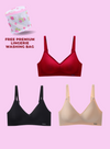 3 Pack Premium Melanie Seamless Wireless Padded Support Bra in Nude, Red and Black