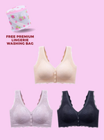 3 Pack Premium Rylee Lace Plus Size Wireless Paded Push Up Bra in Black,Nude,and Purple
