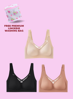 3 Pack Premium Bella Plus Size Wireless Paded Push Up Bra in Black,Nude,and Pink