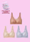 3 Pack Premium Bella Plus Size Wireless Paded Push Up Bra in Blue,Pink,and Nude