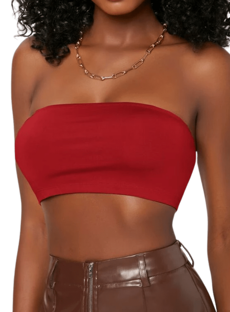 2 Pack Premium Asher Strapless Non-Slip Ice Silk Bralette Top in Red n Grey