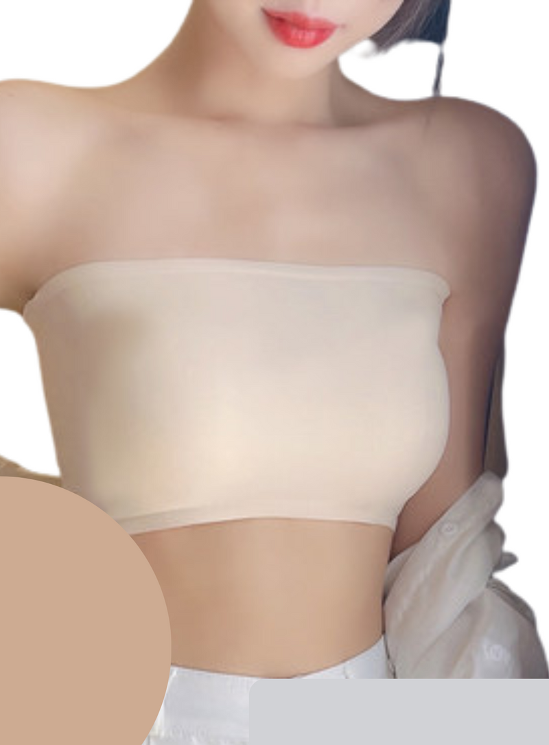 2 Pack Premium Asher Strapless Non-Slip Ice Silk Bralette Top in Nude n White