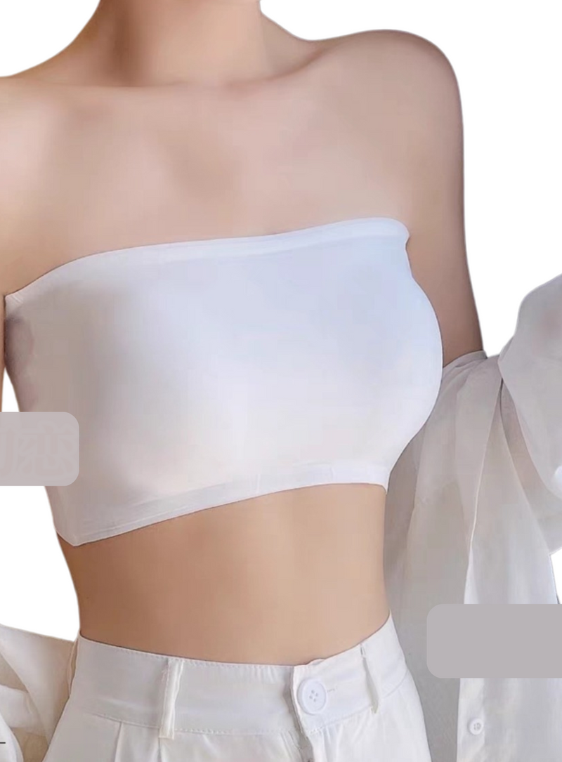 2 Pack Premium Asher Strapless Non-Slip Ice Silk Bralette Top in Black n White