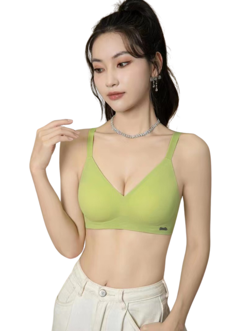 3 Pack Premium Melanie Seamless Wireless Padded Support Bra in Apple Green, Light Grey and Nude
