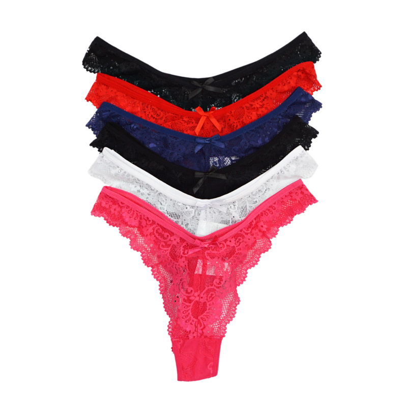 6 Pack Alexis Sexy Lace G String Thong Panties Bundle A