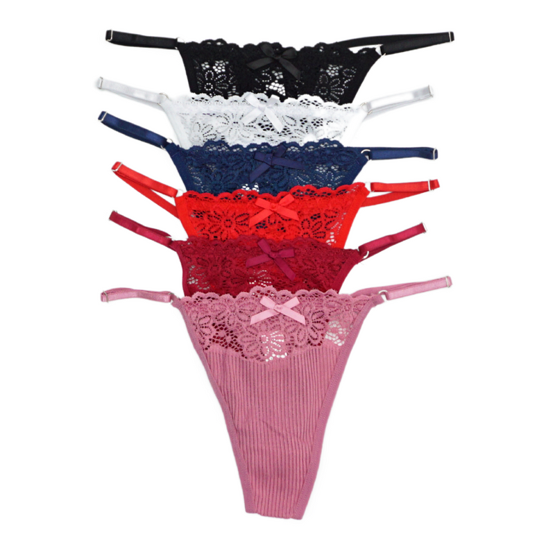 6 Pack Giselle Sexy Lace G String Thong Panties Bundle B
