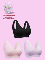 3 Pack Premium Remi Lace Plus Size  Push Up Bralette in Pink,Purple,and Black