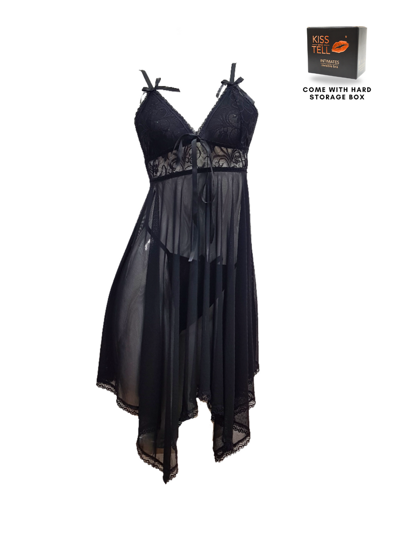 Premium Alurra Lingerie Corset Night Gown Nighties Ribbon in Black