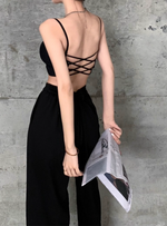Premium Divya Sexy Criss Cross Back Seamless Bralette Top in Black
