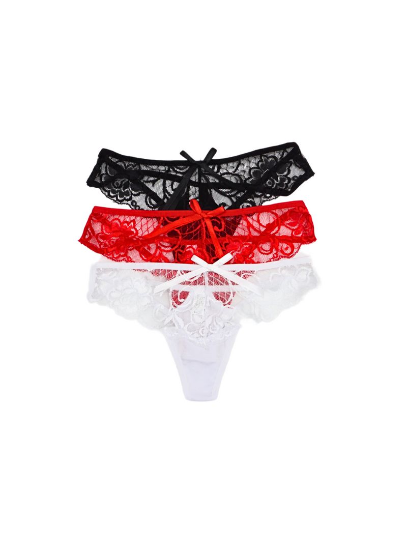 3 Pack Emily Sexy Lace G String Thong Panties Bundle A