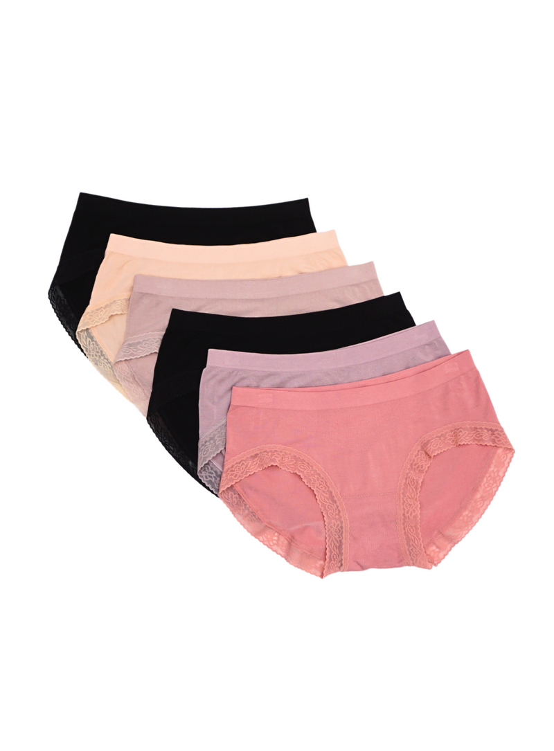 6 Pack Kate Brief Cotton with Lace Panties Bundle A