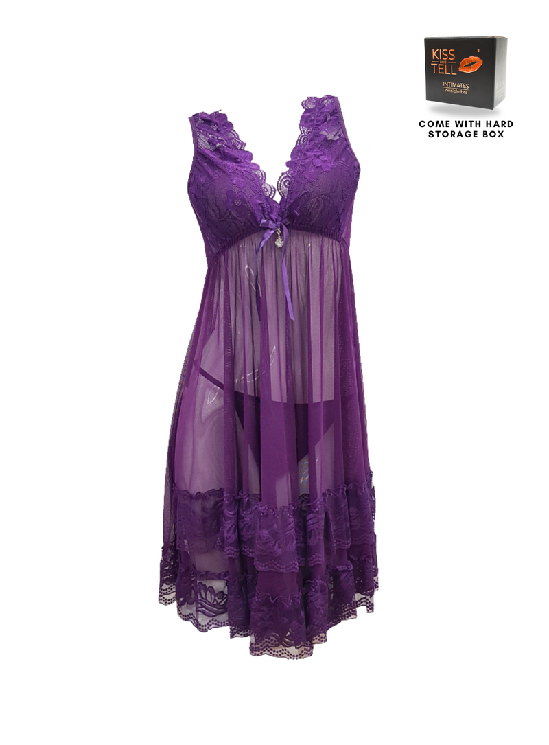 Premium Malia Lingerie Corset Night Gown Nighties in Purple