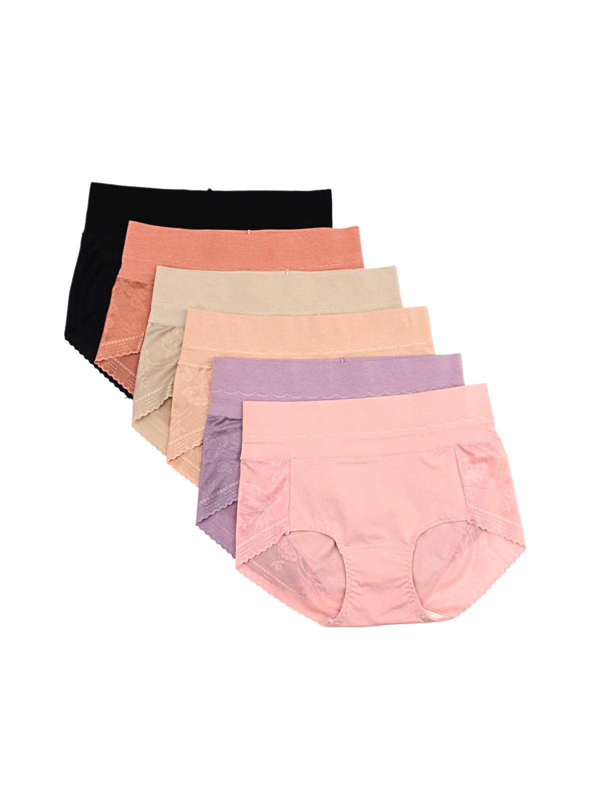 6 Pack Noelle High Waisted Cotton with Lace Panties Bundle B