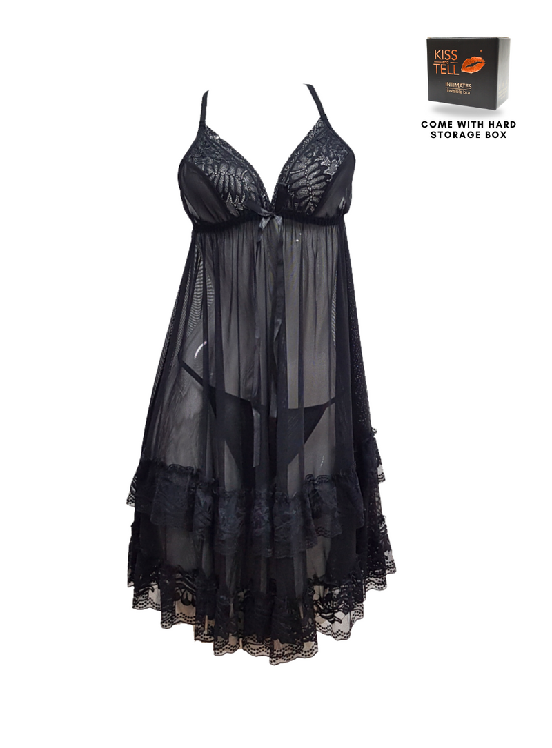 Premium Odelle Lingerie Corset Night Gown Nighties in Black
