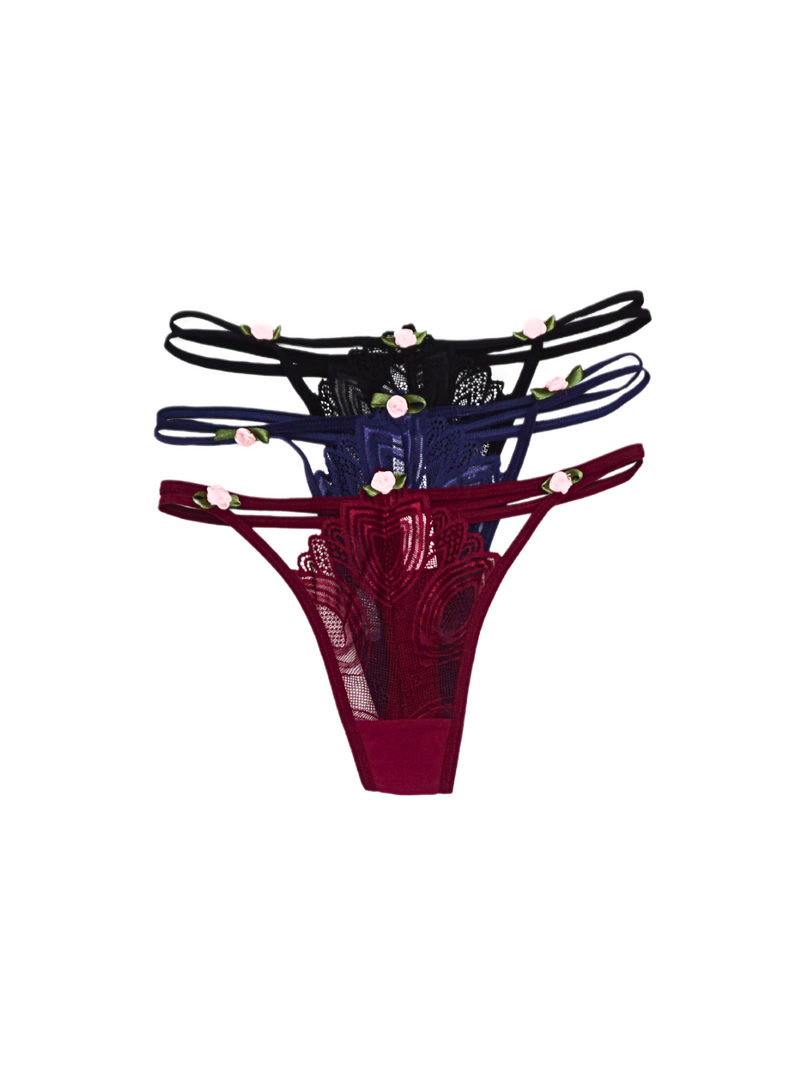 3 Pack Rosie Sexy Lace G String Thong Panties Bundle C