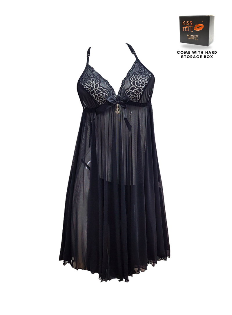 Premium Willa Lingerie Corset Night Gown Nighties in Black