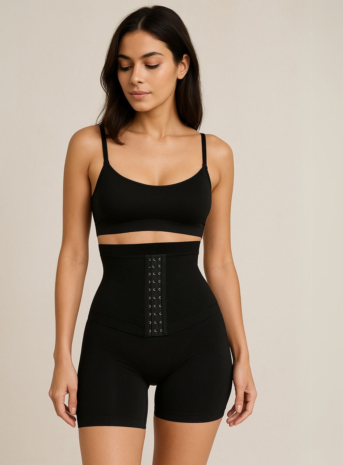 Wara High-Waisted Girdle Shorts in Black