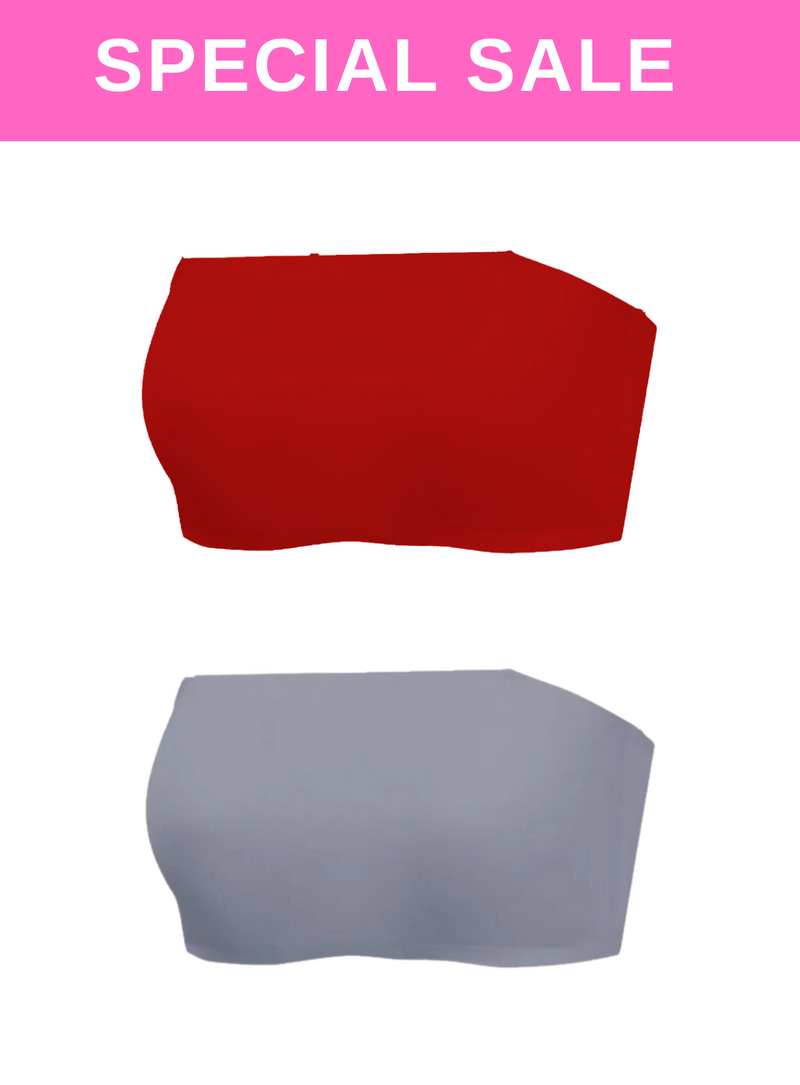 2 Pack Premium Asher Strapless Non-Slip Ice Silk Bralette Top in Red n Grey