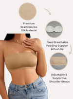 2 Pack Premium Asher Strapless Non-Slip Ice Silk Bralette Top in Nude n Black