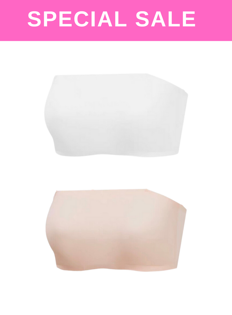 2 Pack Premium Asher Strapless Non-Slip Ice Silk Bralette Top in Nude n White