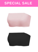 2 Pack Premium Asher Strapless Non-Slip Ice Silk Bralette Top in Black n Pink