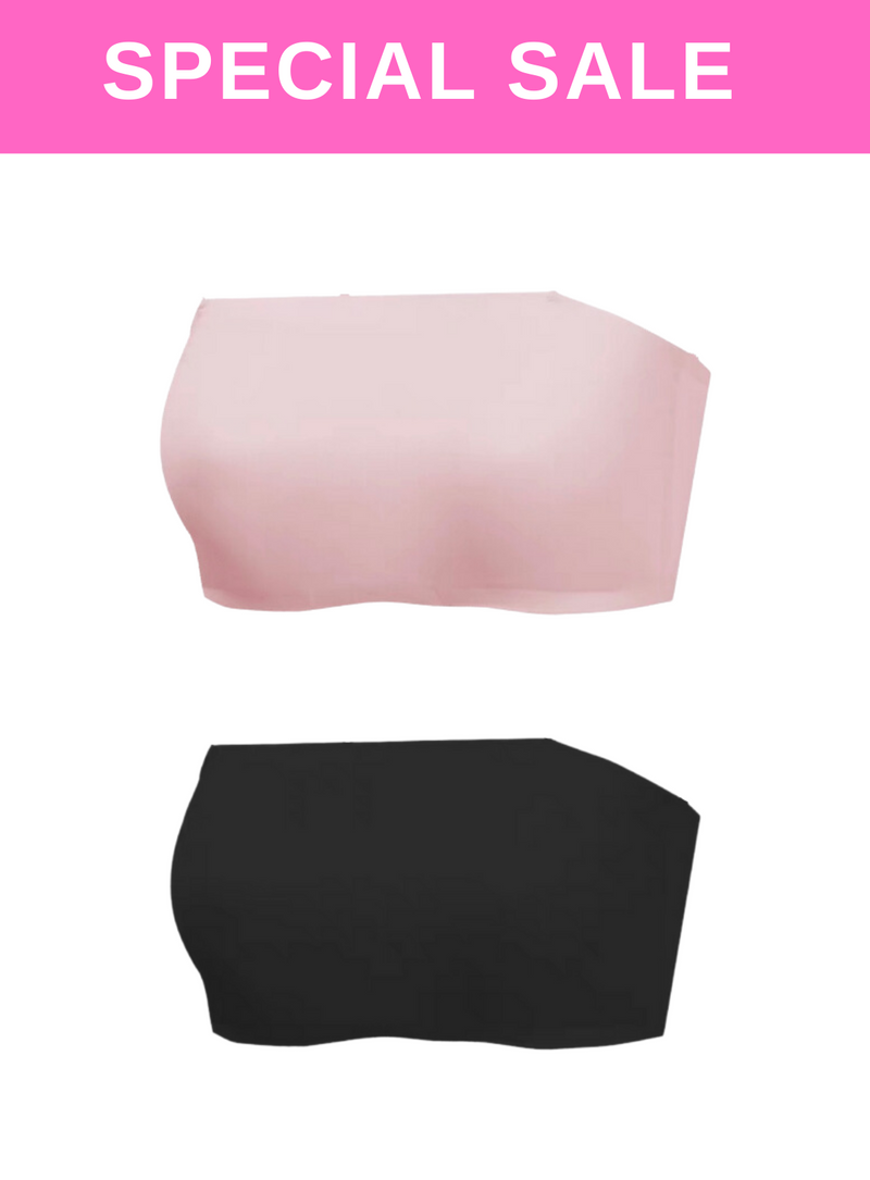 2 Pack Premium Asher Strapless Non-Slip Ice Silk Bralette Top in Black n Pink