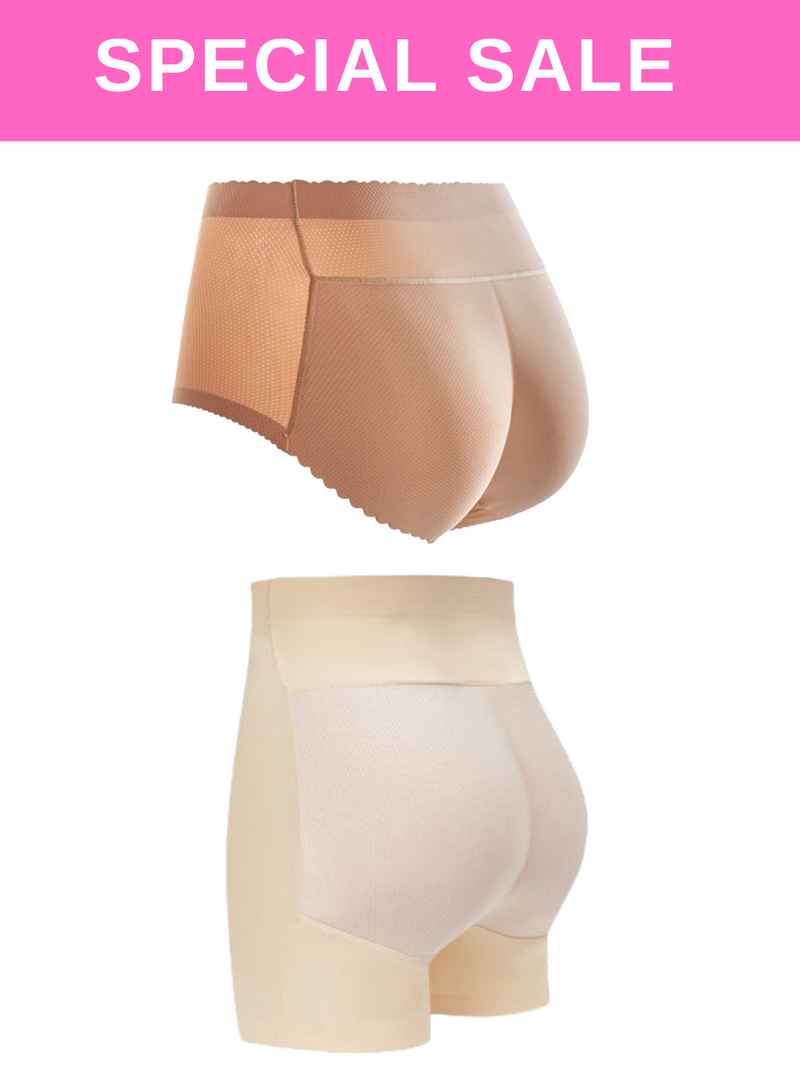 2 Pack Kaira n Kalene Butt Lifter High Waisted n Mid Rise Padded Underwear Hip Pads Enhancer Panty in Nude