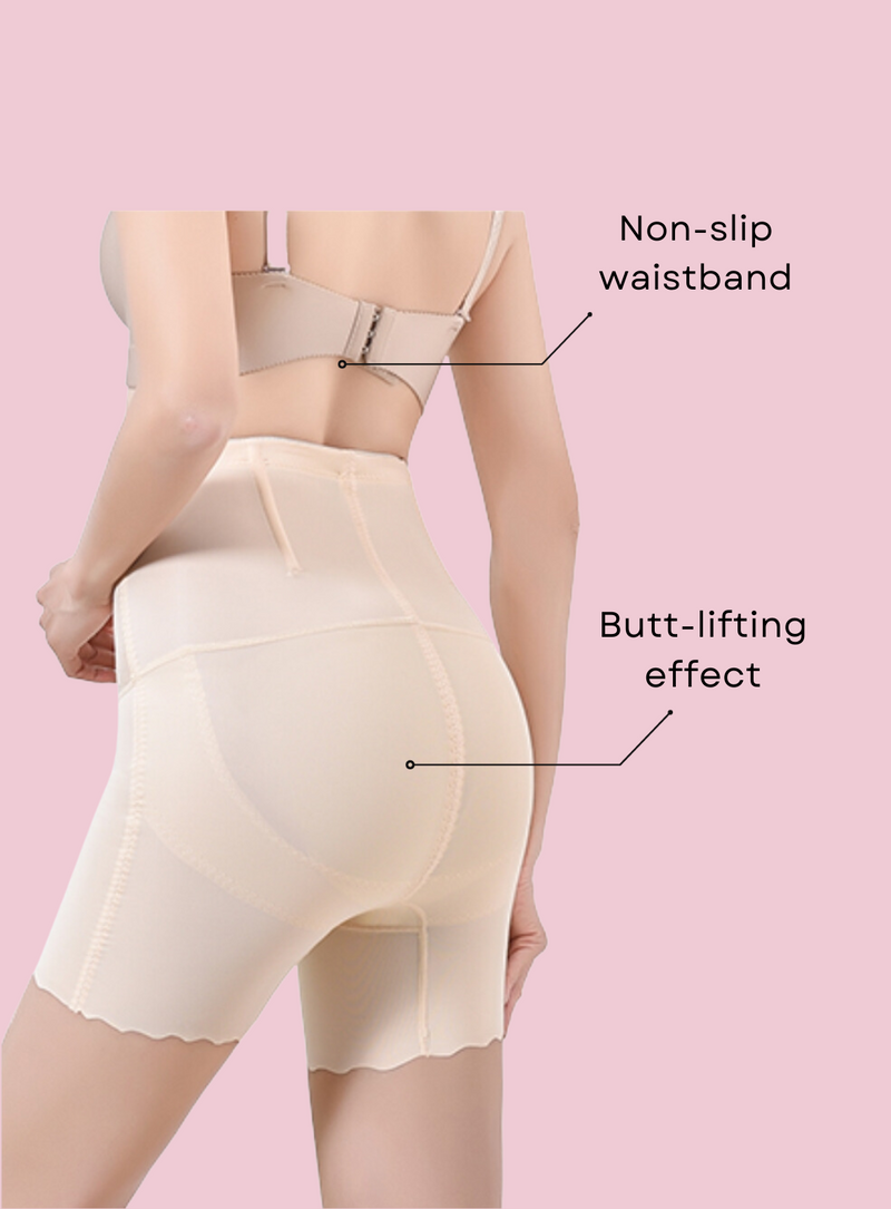 Premium Jazlyn High-Waisted Ice-Silk Contour Shaping & Lifting Girdle Shorts Scallop Hem in Nude