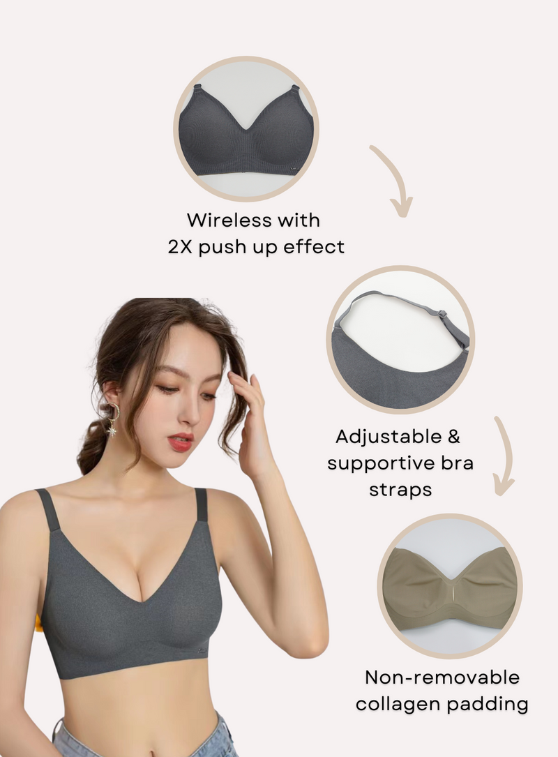 Premium Melanie Seamless Wireless Padded Support Bra in Grey