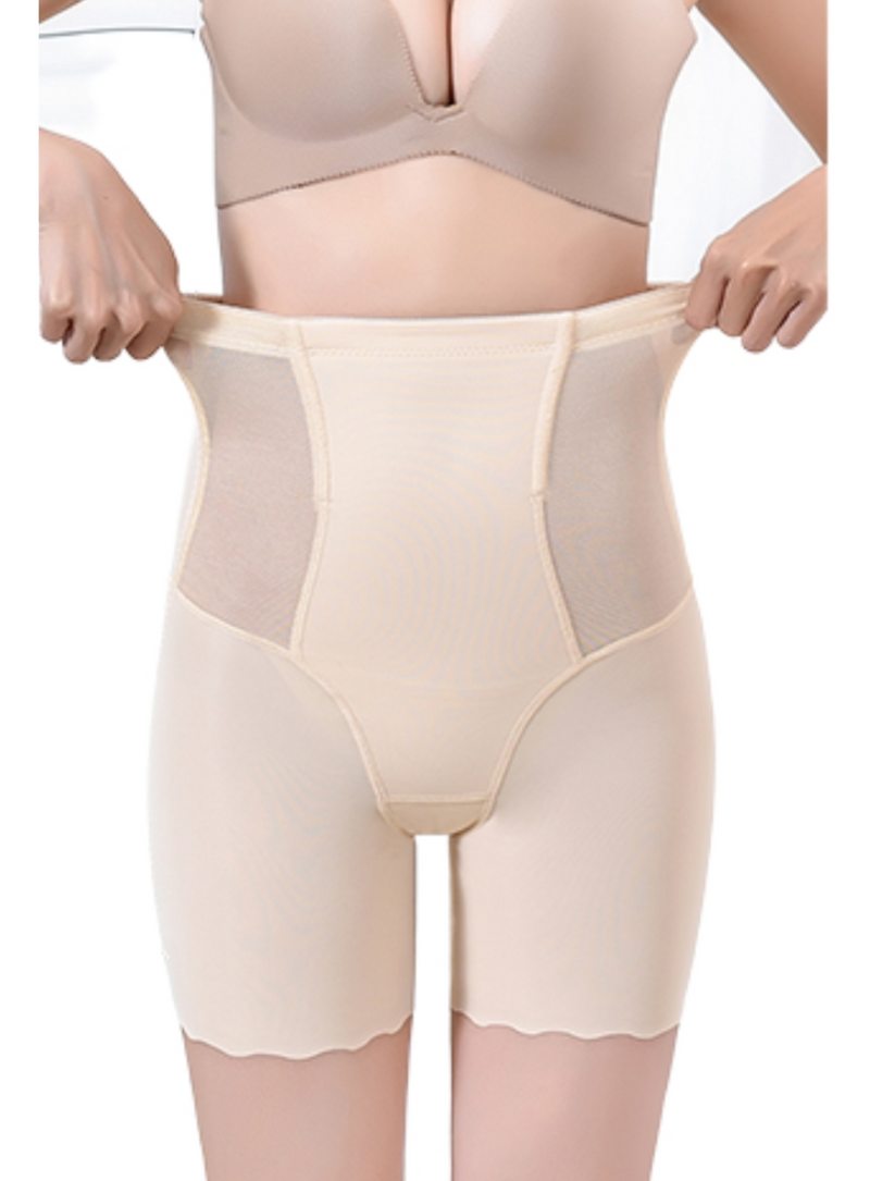 Premium Jazlyn High-Waisted Ice-Silk Contour Shaping & Lifting Girdle Shorts Scallop Hem in Nude