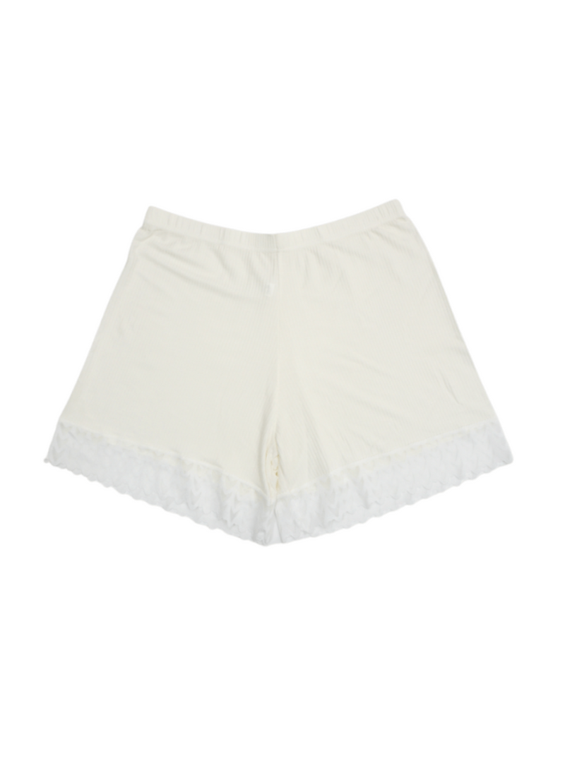 Comfy Rib Lace Shorts in White