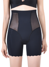 Premium Jazlyn High-Waisted Ice-Silk Contour Shaping & Lifting Girdle Shorts Scallop Hem in Black