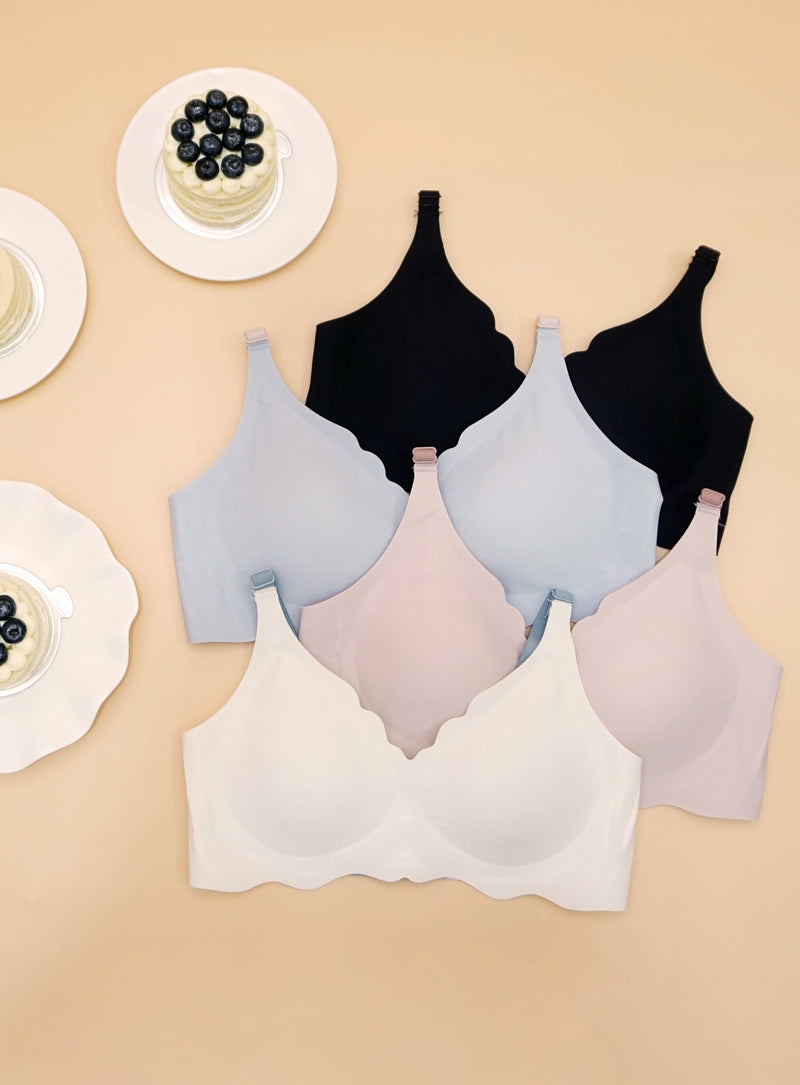 3 Pack Premium Daisy Seamless Wireless Paded Push Up Bra in Pink,Blue,and Black
