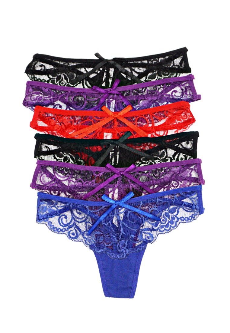 6 Pack Emily Sexy Lace G String Thong Panties Bundle B