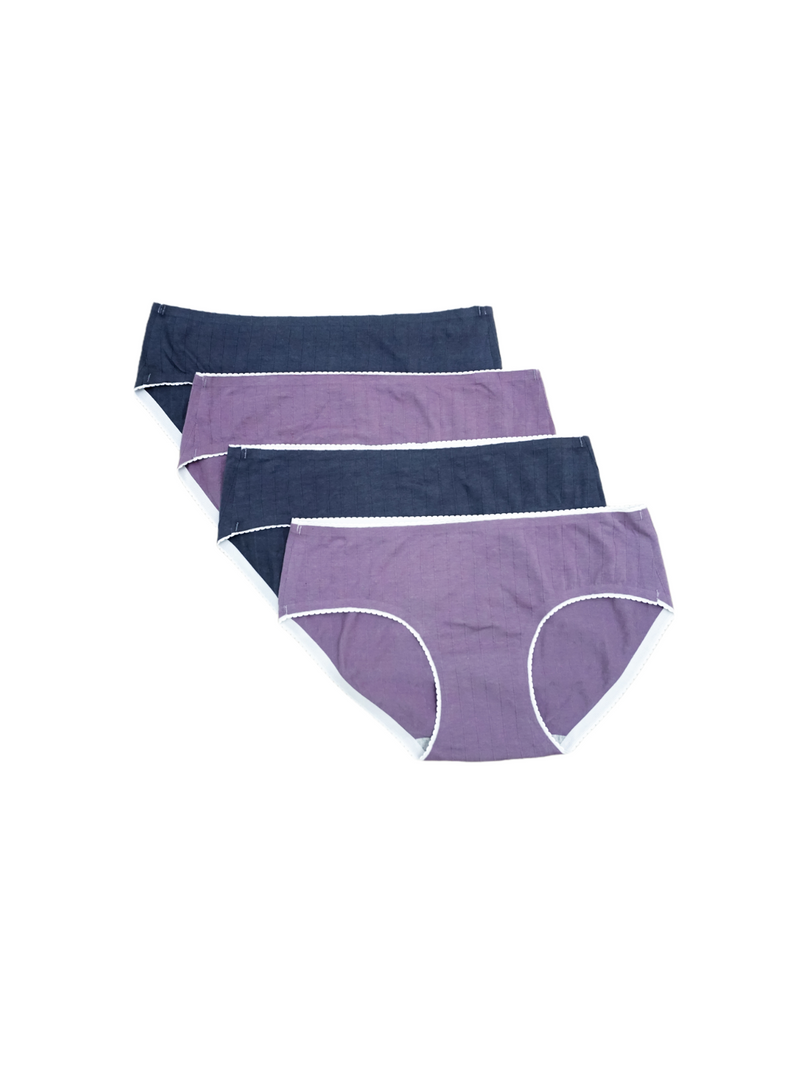 4 Pack Lucy Heart Shape Cotton Panties in Navy & Purple