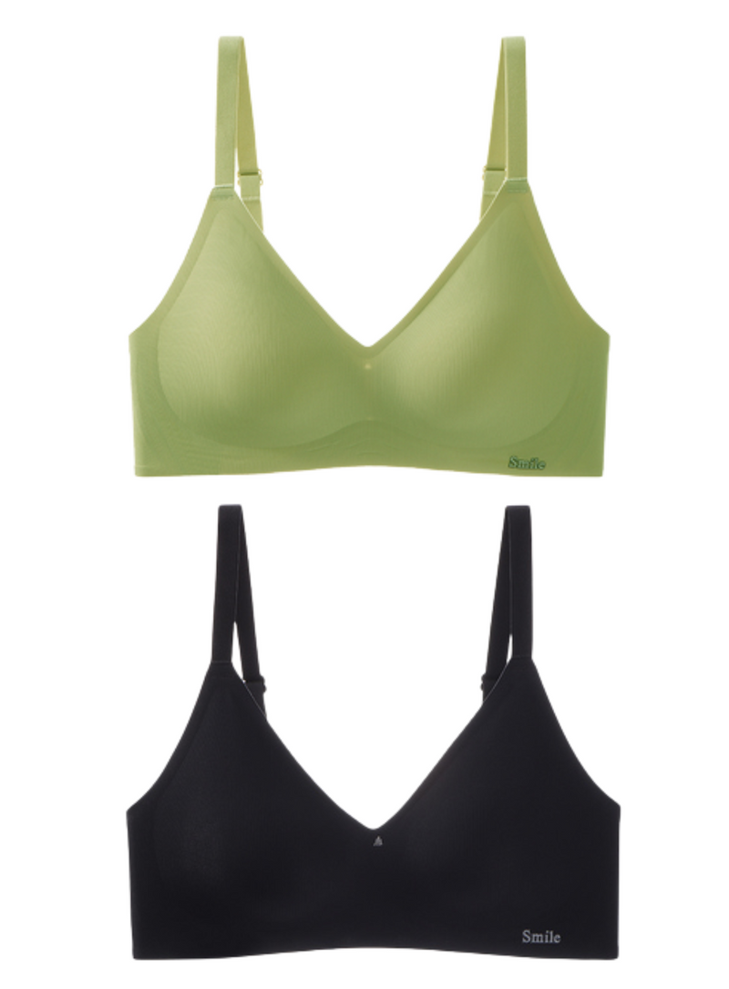 2 Pack Premium Melanie Seamless Wireless Padded Support Bra in Green Apple and Black