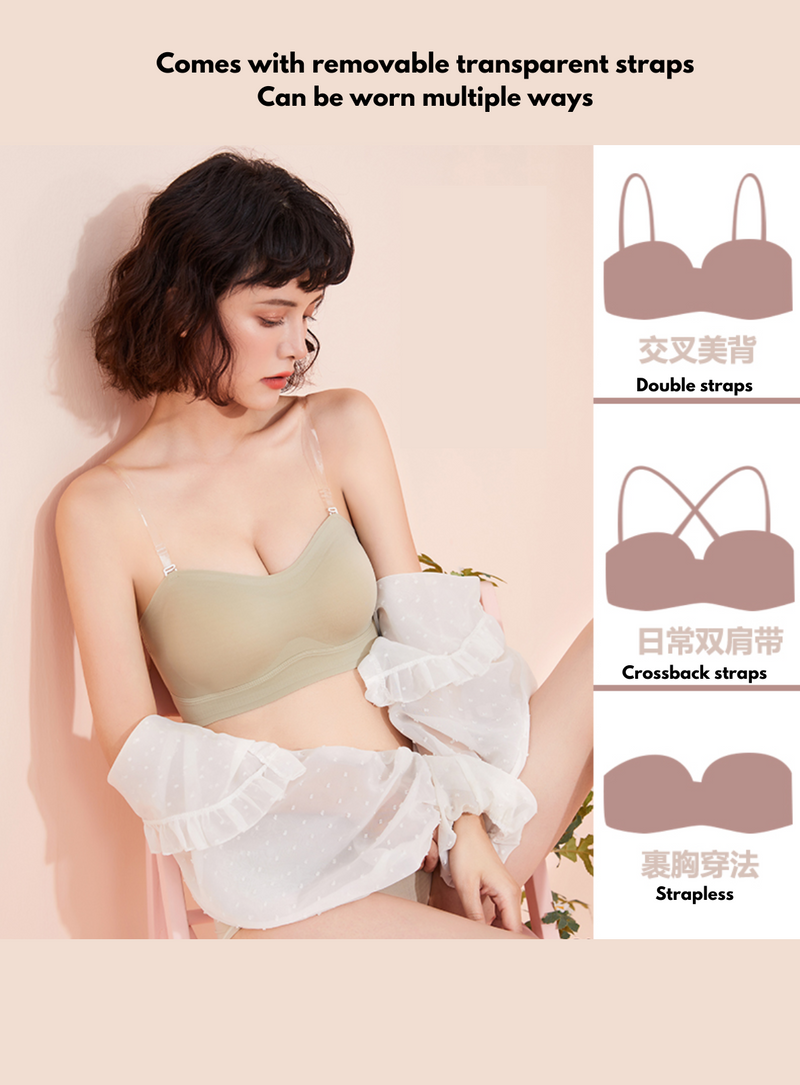 Skin double padded push up bra with removable straps