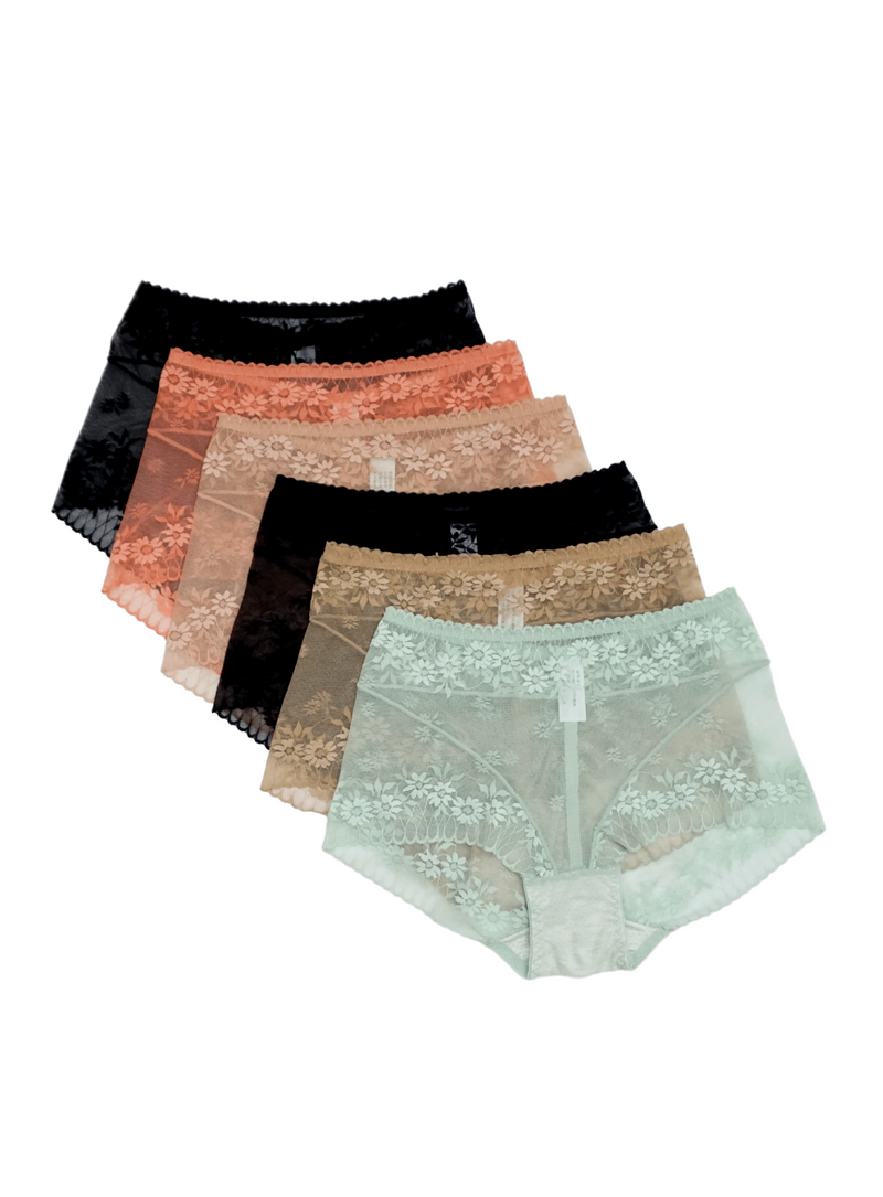 6 Pack Premium Olive Floral High Waisted Lace Panties Bundle B